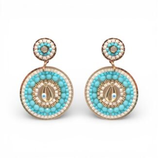Boucles d’oreilles Cauri Sacré turquoise lagon en perles Miyuki – Marée Dorée Hypnochic