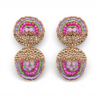 Boucles d’oreilles clip Solara pop rainbow Hypnochic – boucles bohème chic multicolores en perles brodées et doré