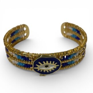 Jonc Aegis Protection Mykonos œil bleu en perles Miyuki sur base acier – bijou talisman bohème chic Hypnochic