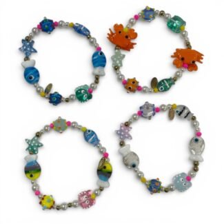 Lot de 4 bracelets fantaisie Marée Dorée Pop Océan Party, perles multicolores et charms marins, style bohème estival
