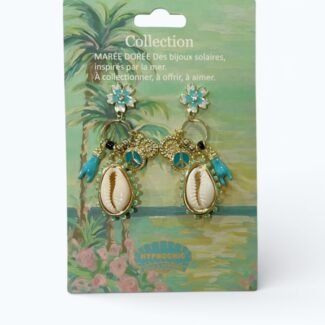 Boucles d’oreilles cauri turquoise doré – Marée Dorée Hypnochic