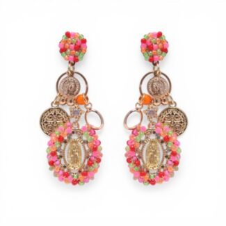 Boucles d’oreilles Marie Rosario charms fiesta multicolore en perles colorées avec pendentif vierge Marie