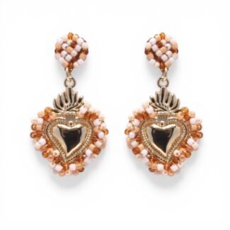 Boucles d’oreilles Ex Voto Sacré Rosario nude en perles tissées avec pendentif cœur sacré