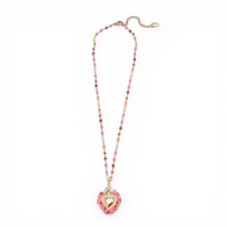 Collier Ex Voto Sacré Rosario fiesta multicolore en perles colorées avec pendentif cœur sacré doré