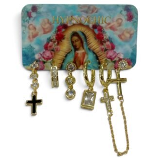 Plaquette de boucles d’oreilles dorées Marie Divine Croix Lumière HYPNOCHIC