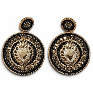 Boucles d’Oreilles Ex Voto Sacré Noir Onyx en perles Miyuki et cœur doré HYPNOCHIC